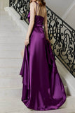 Momentlover Elegant Solid Slit Oblique Collar Evening Dress Dresses(4 Colors)
