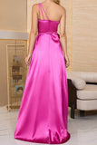 Momentlover Elegant Solid Slit Oblique Collar Evening Dress Dresses(4 Colors)