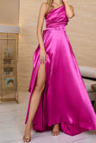 Momentlover Elegant Solid Slit Oblique Collar Evening Dress Dresses(4 Colors)
