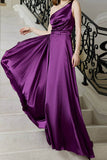 Momentlover Elegant Solid Slit Oblique Collar Evening Dress Dresses(4 Colors)
