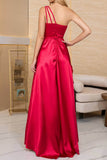 Momentlover Elegant Solid Slit Oblique Collar Evening Dress Dresses(4 Colors)