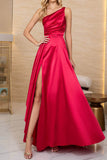 Momentlover Elegant Solid Slit Oblique Collar Evening Dress Dresses(4 Colors)