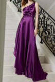 Momentlover Elegant Solid Slit Oblique Collar Evening Dress Dresses(4 Colors)