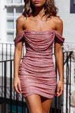 Momentlover Sexy Solid Fold Off the Shoulder One Step Skirt Dresses