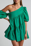 Momentlover Casual Solid Patchwork Oblique Collar Irregular Dress Dresses(5 Colors)