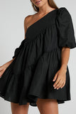 Momentlover Casual Solid Patchwork Oblique Collar Irregular Dress Dresses(5 Colors)