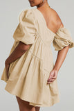 Momentlover Casual Solid Patchwork Oblique Collar Irregular Dress Dresses(5 Colors)
