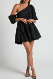 Momentlover Casual Solid Patchwork Oblique Collar Irregular Dress Dresses(5 Colors)