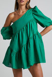 Momentlover Casual Solid Patchwork Oblique Collar Irregular Dress Dresses(5 Colors)