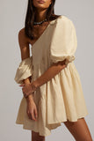 Momentlover Casual Solid Patchwork Oblique Collar Irregular Dress Dresses(5 Colors)