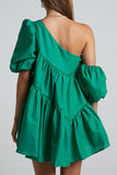 Momentlover Casual Solid Patchwork Oblique Collar Irregular Dress Dresses(5 Colors)