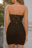 Momentlover Sexy Party Solid Sequins Strapless Wrapped Skirt Dresses