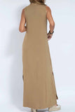 Momentlover Street Solid Patchwork V Neck Vest Dress Dresses