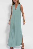 Momentlover Street Solid Patchwork V Neck Vest Dress Dresses