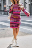 Momentlover Sweet Elegant Color Block Contrast O Neck One Step Skirt Dresses