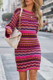 Momentlover Sweet Elegant Color Block Contrast O Neck One Step Skirt Dresses