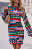 Momentlover Sweet Elegant Color Block Contrast O Neck One Step Skirt Dresses