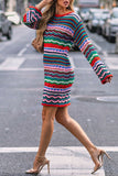 Momentlover Sweet Elegant Color Block Contrast O Neck One Step Skirt Dresses