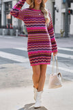 Momentlover Sweet Elegant Color Block Contrast O Neck One Step Skirt Dresses