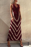 Momentlover Sexy Print Flounce V Neck A Line Dresses