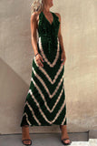 Momentlover Sexy Print Flounce V Neck A Line Dresses