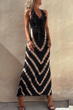 Momentlover Sexy Print Flounce V Neck A Line Dresses