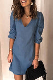 Momentlover Casual Solid V Neck Dress Dresses(4 Colors)