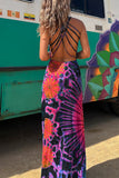 Momentlover Sexy College Print Backless U Neck Sleeveless Dress Dresses