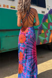 Momentlover Sexy College Print Backless U Neck Sleeveless Dress Dresses