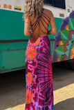 Momentlover Sexy College Print Backless U Neck Sleeveless Dress Dresses