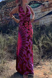 Momentlover Sexy College Print Cross Straps V Neck Sleeveless Dress Dresses