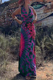 Momentlover Sexy College Print Cross Straps V Neck Sleeveless Dress Dresses