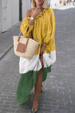 Momentlover Casual Color Block Contrast Off the Shoulder Irregular Dress Dresses