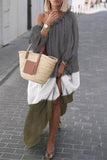 Momentlover Casual Color Block Contrast Off the Shoulder Irregular Dress Dresses