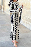 Momentlover Casual Color Block Hollowed Out O Neck A Line Dresses