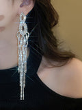 Momentlover Tasseled Rhine Stones Hollow Drop Earrings
