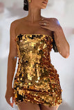 Momentlover Sexy Party Solid Patchwork Strapless Dresses