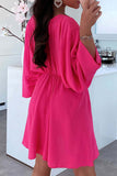 Momentlover Casual Simplicity Solid Asymmetrical V Neck Irregular Dress Dresses