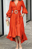 Momentlover Street Solid With Belt V Neck A Line Dresses
