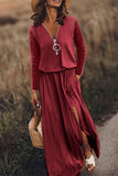 Momentlover Casual Patchwork Zipper V Neck Irregular Dress Dresses