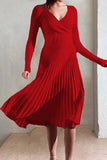 Momentlover Elegant Simplicity Solid Fold V Neck A Line Dresses(6 Colors)