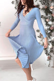 Momentlover Elegant Simplicity Solid Fold V Neck A Line Dresses(6 Colors)