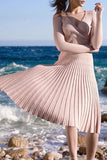 Momentlover Elegant Simplicity Solid Fold V Neck A Line Dresses(6 Colors)