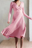 Momentlover Elegant Simplicity Solid Fold V Neck A Line Dresses(6 Colors)