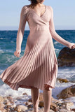 Momentlover Elegant Simplicity Solid Fold V Neck A Line Dresses(6 Colors)