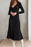 Momentlover Elegant Simplicity Solid Fold V Neck A Line Dresses(6 Colors)