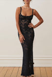 Momentlover Sexy Solid Lace See-through Square Collar Wrapped Skirt Dresses