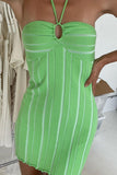 Momentlover Sexy Solid Frenulum Halter Sleeveless Dress Dresses(5 Colors)