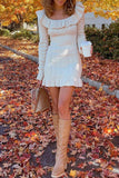 Momentlover Elegant Solid Stringy Selvedge U Neck A Line Dresses