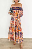Momentlover Elegant College Floral Patchwork Off the Shoulder Printed Dress Dresses